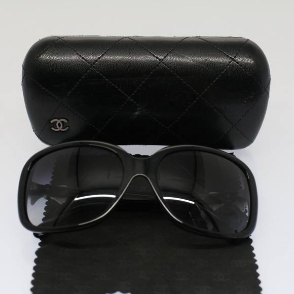 CHANEL Ribbon Sunglasses Plastic Black White CC Auth 53404 - Picture 12 of 16